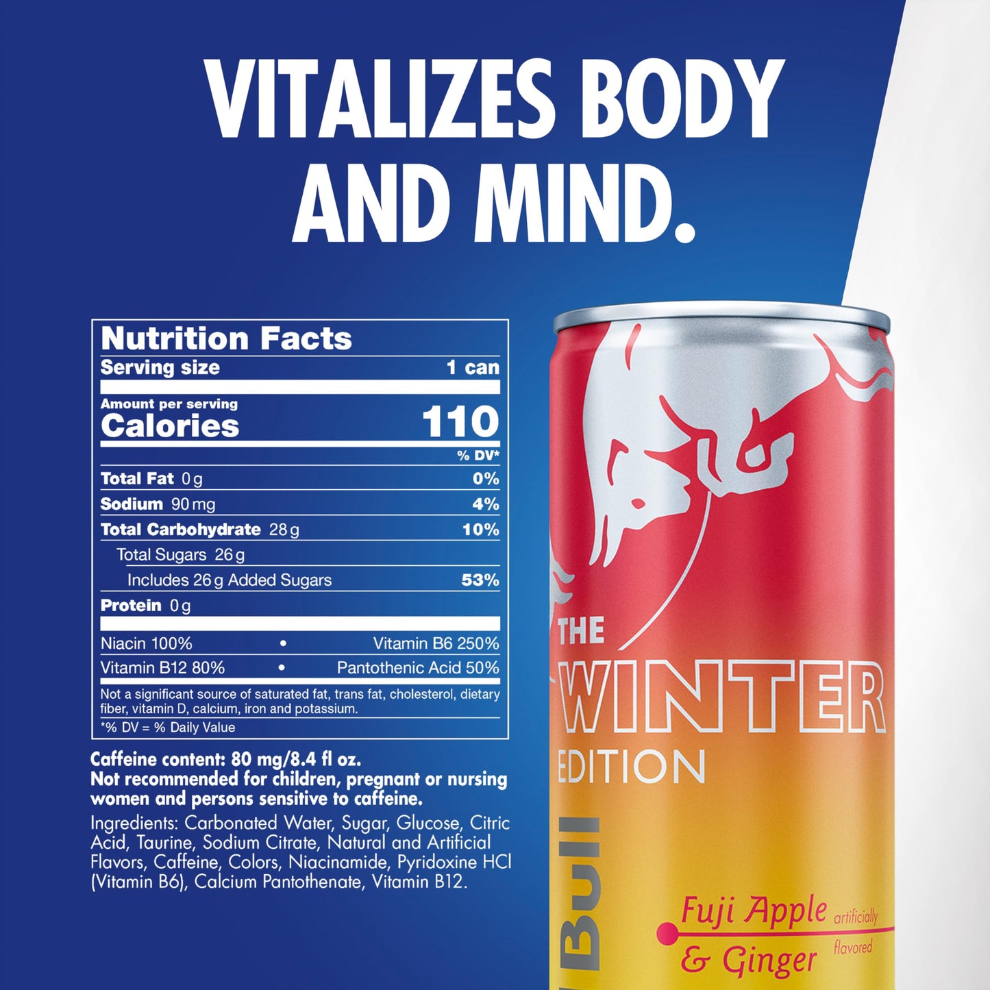 Red Bull Fuji Apple and Ginger Winter Edition Energy Drink  with 80mg Caffeine plus Taurine & B Vitamins  8.4 Fl Oz  Pack of 24 Cans