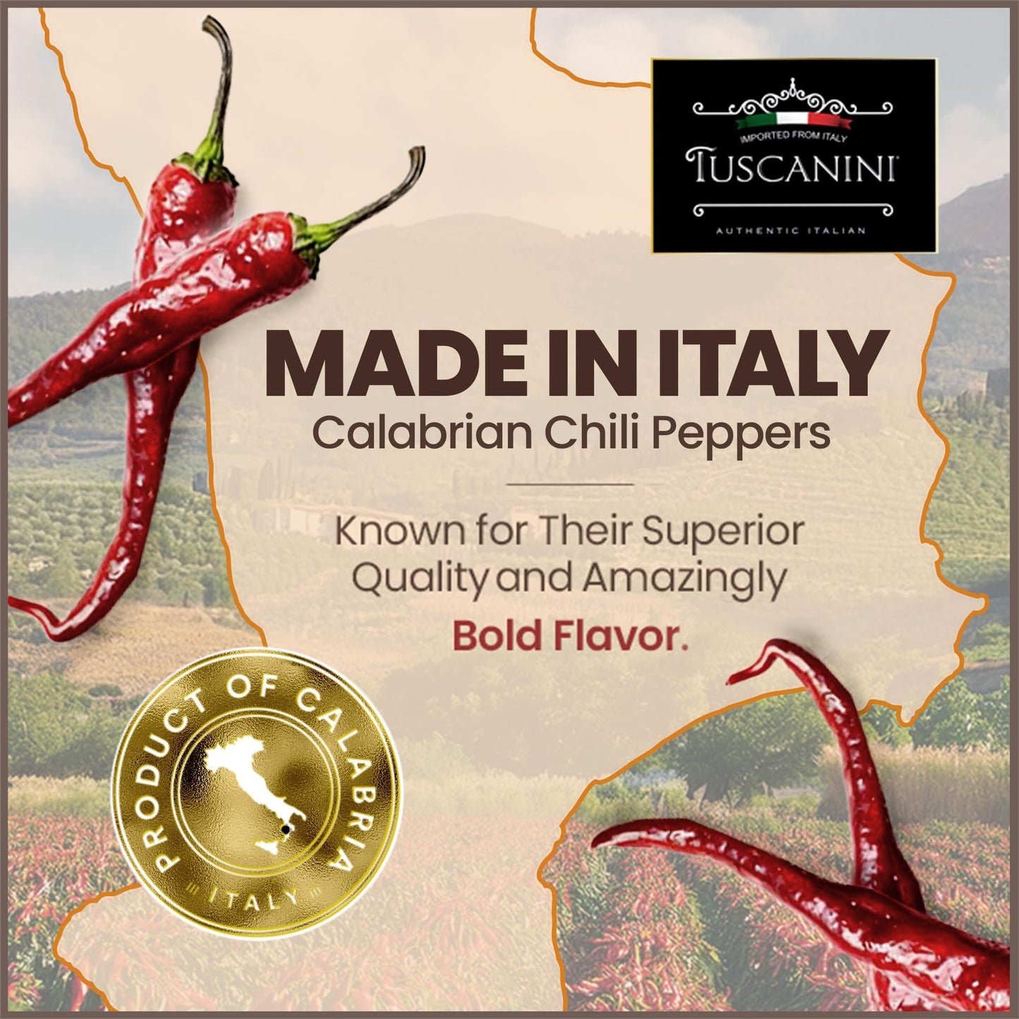 Tuscanini Premium Italian Chopped Calabrian Chili Peppers In Sunflower Oil, 10.9 Oz | All Natural | Nothing Artificial | Crushed