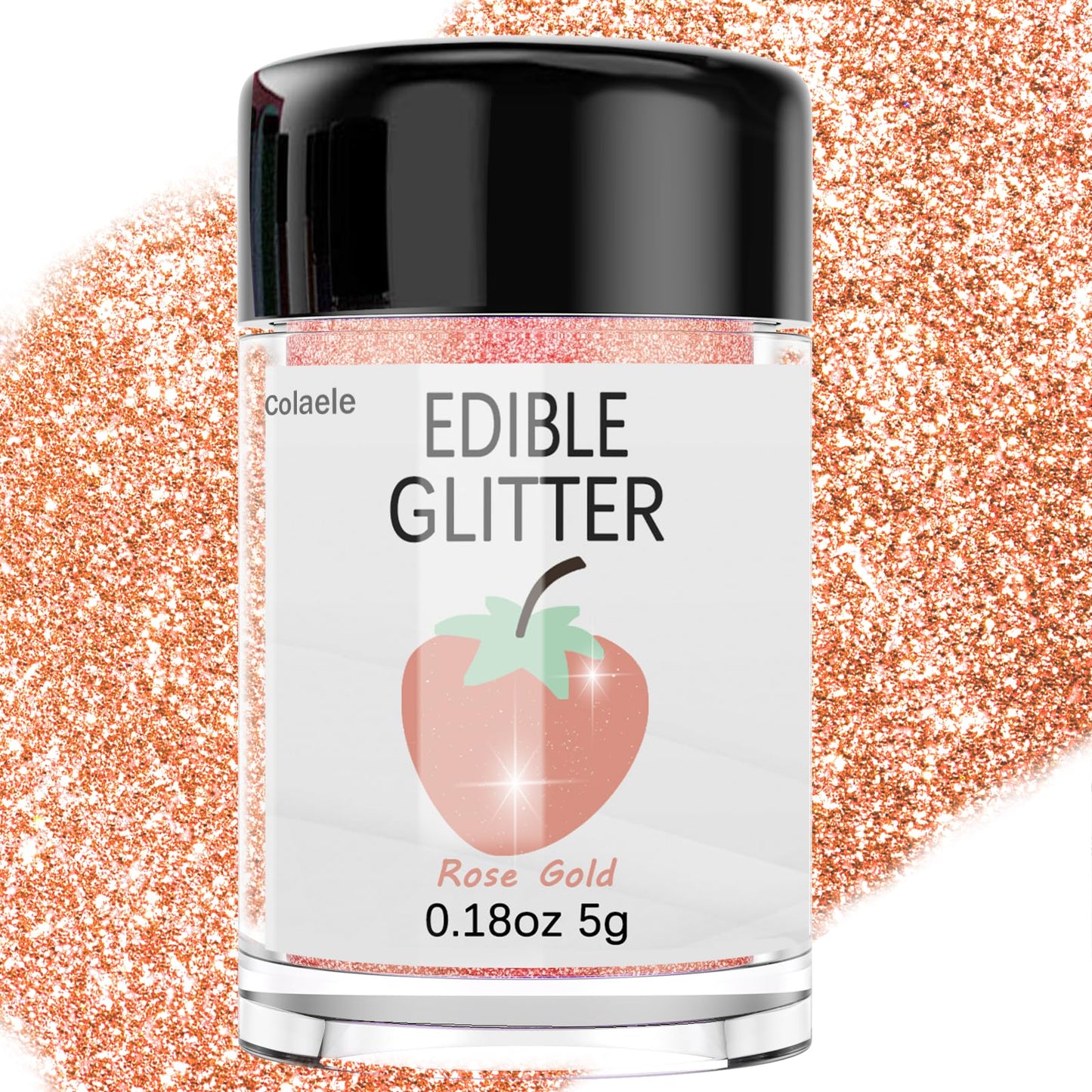 Colaele Rose Gold Edible Glitter - Food Grade Luster Dust for Cakes & Drinks, 5g Vegan Sprinkle
