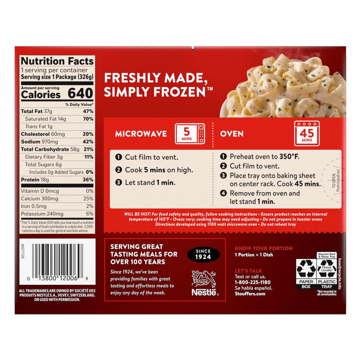 Stouffers Fettuccini Alfredo Frozen Meal