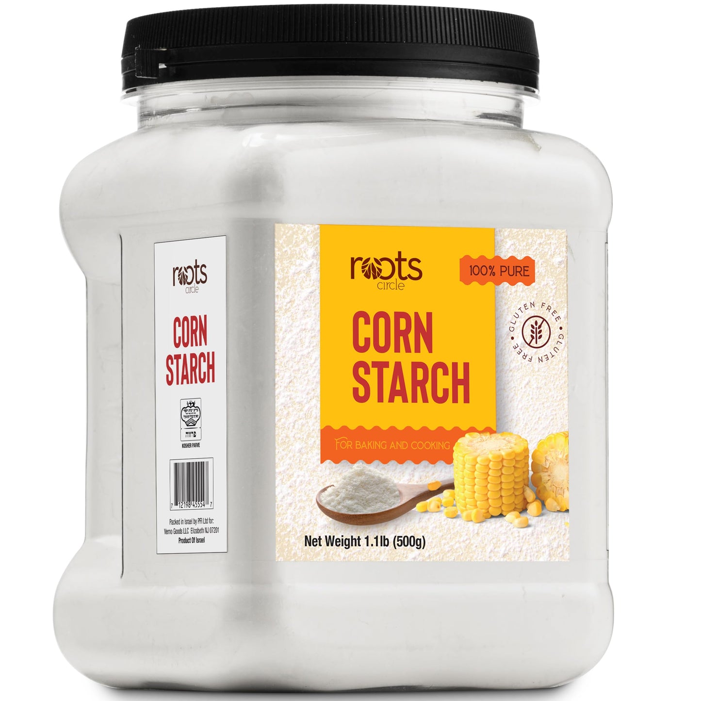 Roots Circle 100% Pure Corn Starch |17.63oz Airtight Container | All Natural Thickener for Soups  Stews  Gravy  Baking Pies  Puddings & Cakes | Gluten-Free  Non-GMO  Vegan  Kosher  Food-Grade