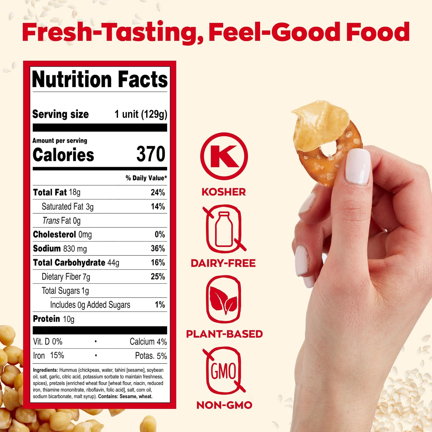 Sabra Snackers Classic Hummus with Pretzels, Individual Hummus Cup for On the Go Snacks, 4.56 Oz