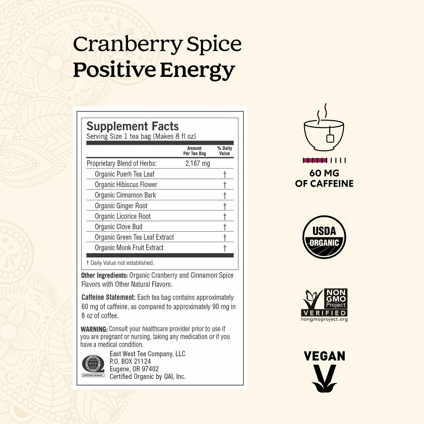 Yogi Tea Cranberry Spice Organic Puerh Tea, Caffeinated, 16 Tea Bags, 1.27 Ounce, Focus & Energy Support