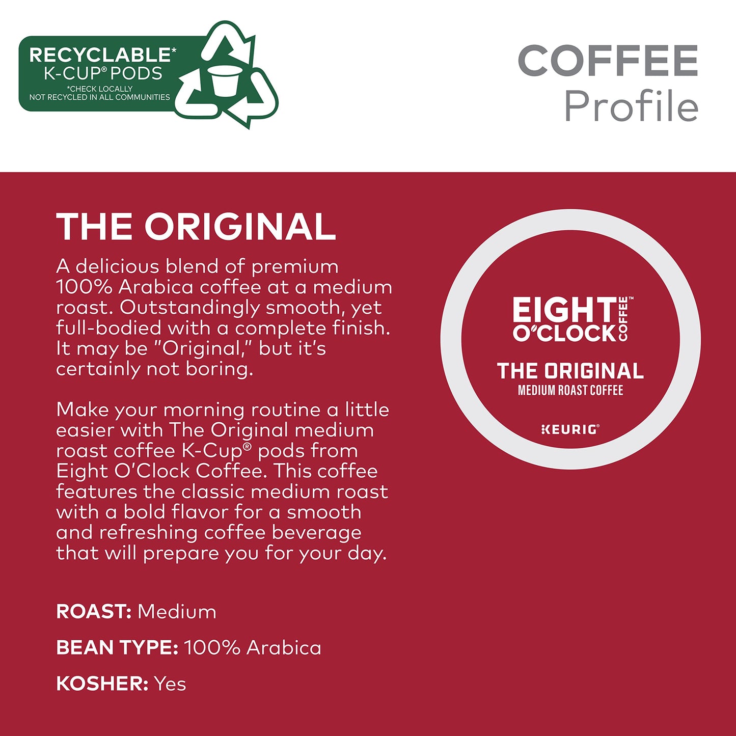 Eight OClock Coffee The Original Medium Roast K-Cup Pods, 24 Count, Original Version