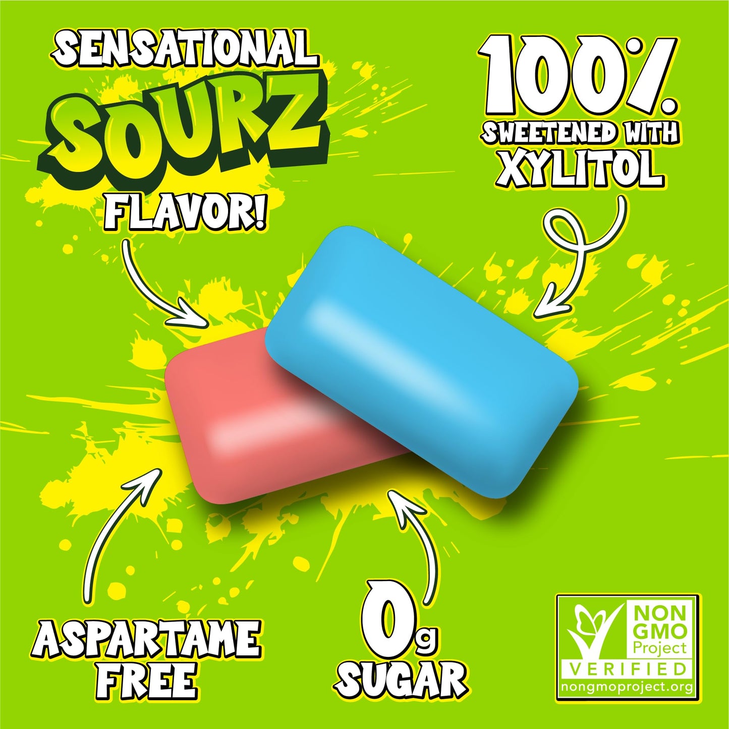 PUR Gum Jumbo SOURZ Chewing Gum - Aspartame Free, 100% Xylitol, Sour Blue Raspberry & Watermelon, 20 Count (Pack of 1)