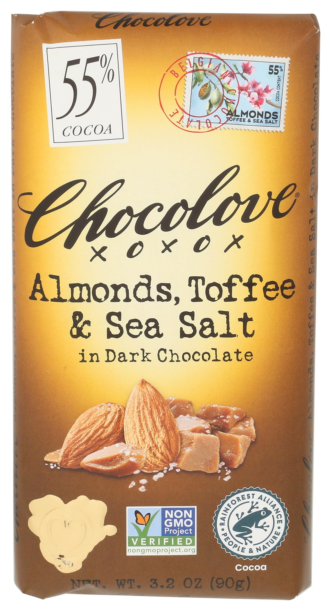 Chocolove Xoxox Bar Almond Toffee Salted, 3.2 Ounce