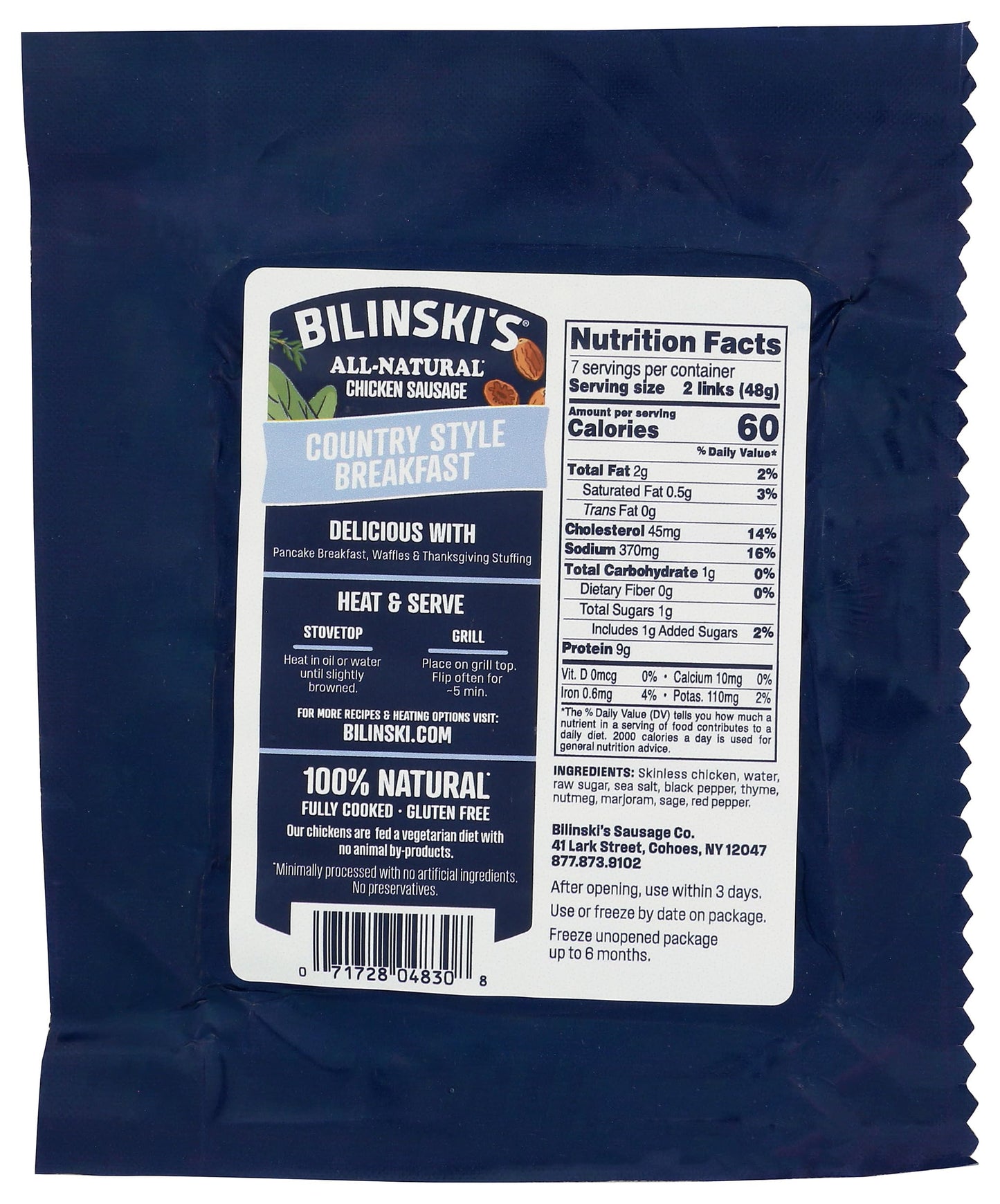 Bilinski Country Style Breakfast Chicken Sausage, 12 Oz
