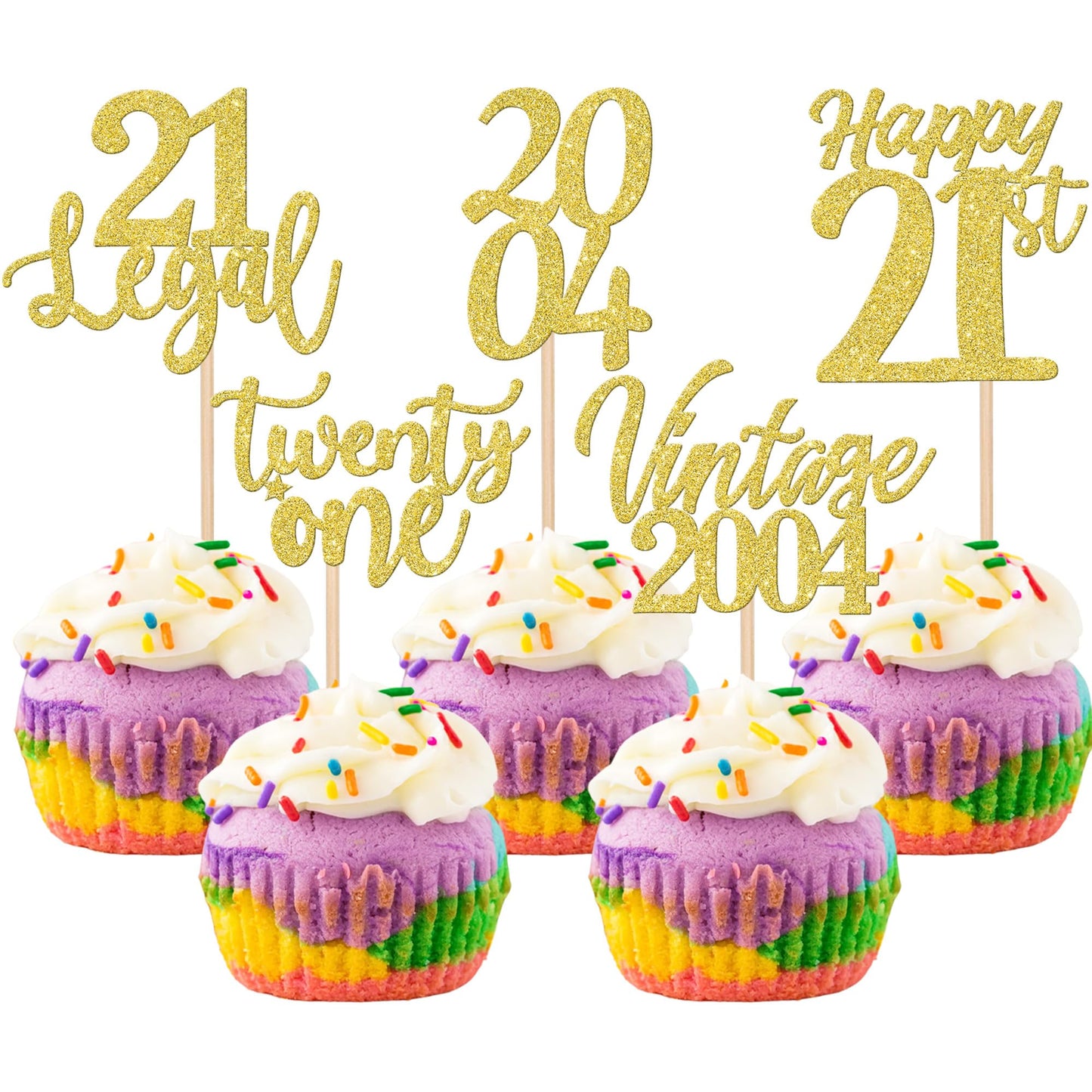 ZHUOWEISM 30PCS Cupcake Toppers for 21st Birthday Decorations Gold
