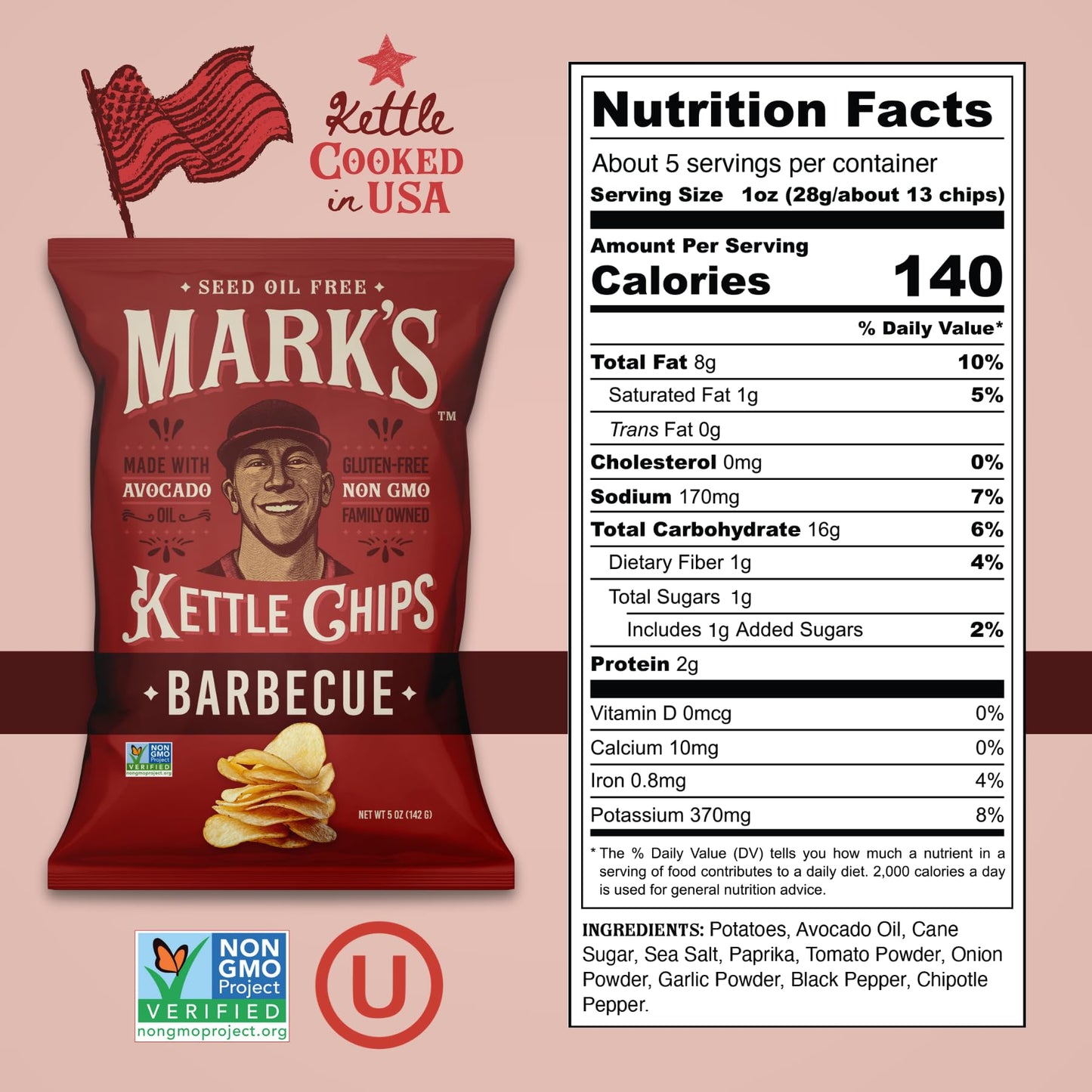 Mark’S Kettle Cooked Avocado Oil Potato Chips, Bbq – Seed Oil & Gmo Free | Barbecue, 5 Oz (Pack Of 3) | Gluten Free, Non-Gmo, Chips For Clean & Healthy Snacking
