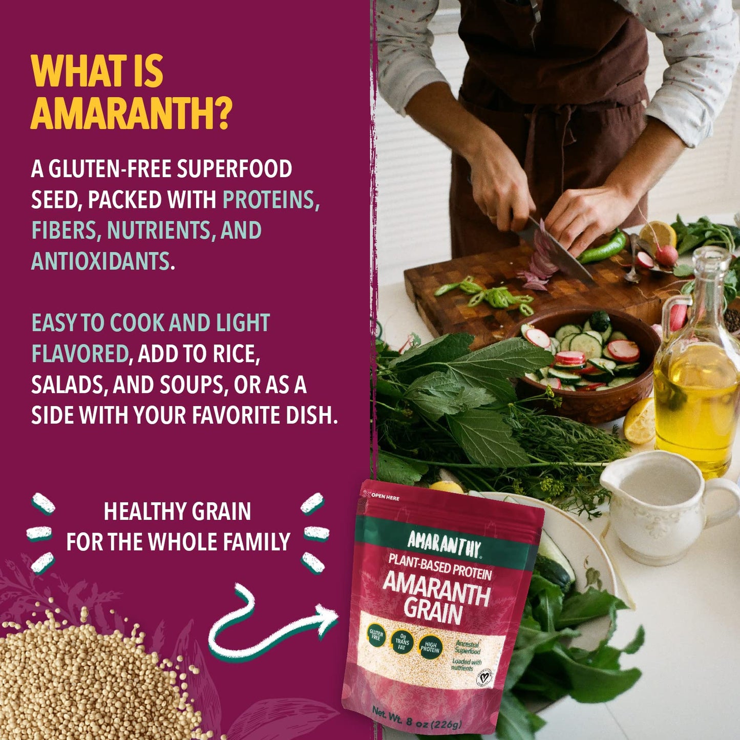 Amaranthy Amaranth Grain - High Protein - High Fiber - Gluten Free (1 Bag 8 Oz.)