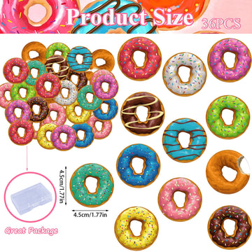 Fyeoxle 36Pcs Edible Donut Cupcake Toppers Wafer Paper Sweet Donuts Cupcake Picks Edible Donut Party Cupcake Decorations For Swe
