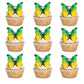 Gyufise Butterfly Cake Decorations - Edible Wafer Paper Toppers, 48 Pcs, Small, Green & Yellow