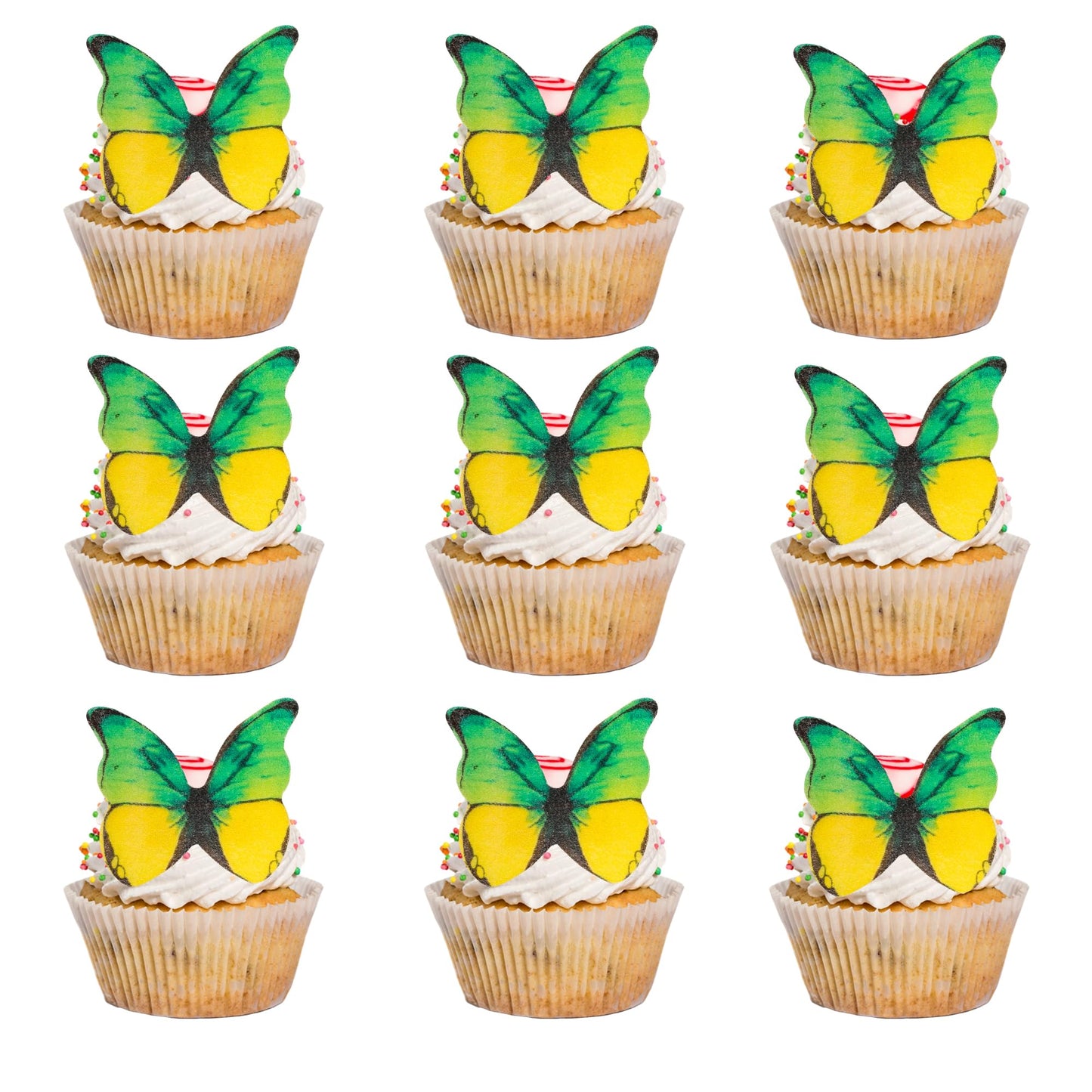 Gyufise Butterfly Cake Decorations - Edible Wafer Paper Toppers, 48 Pcs, Small, Green & Yellow