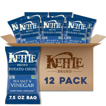 Kettle Brand Sea Salt and Vinegar Kettle Potato Chips, Gluten-Free, Non-GMO, 7.5 oz Bag (Pack of 12)