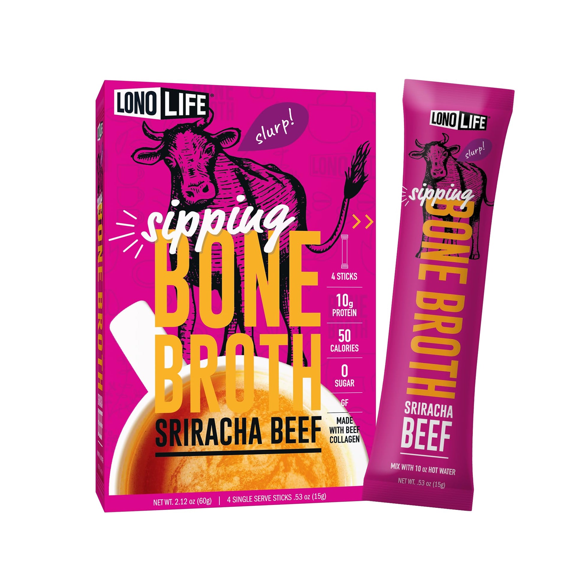 Lonolife Sriracha Beef Bone Broth Powder Mix | Grass-Fed, 10G Protein | Collagen-Rich, Keto & Paleo Friendly | Natural Ingredien