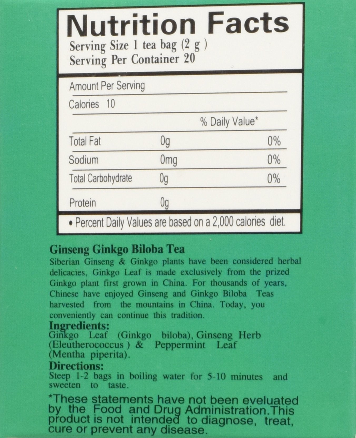 Royal King Ginseng Ginkgo Biloba Tea (20 Bags)