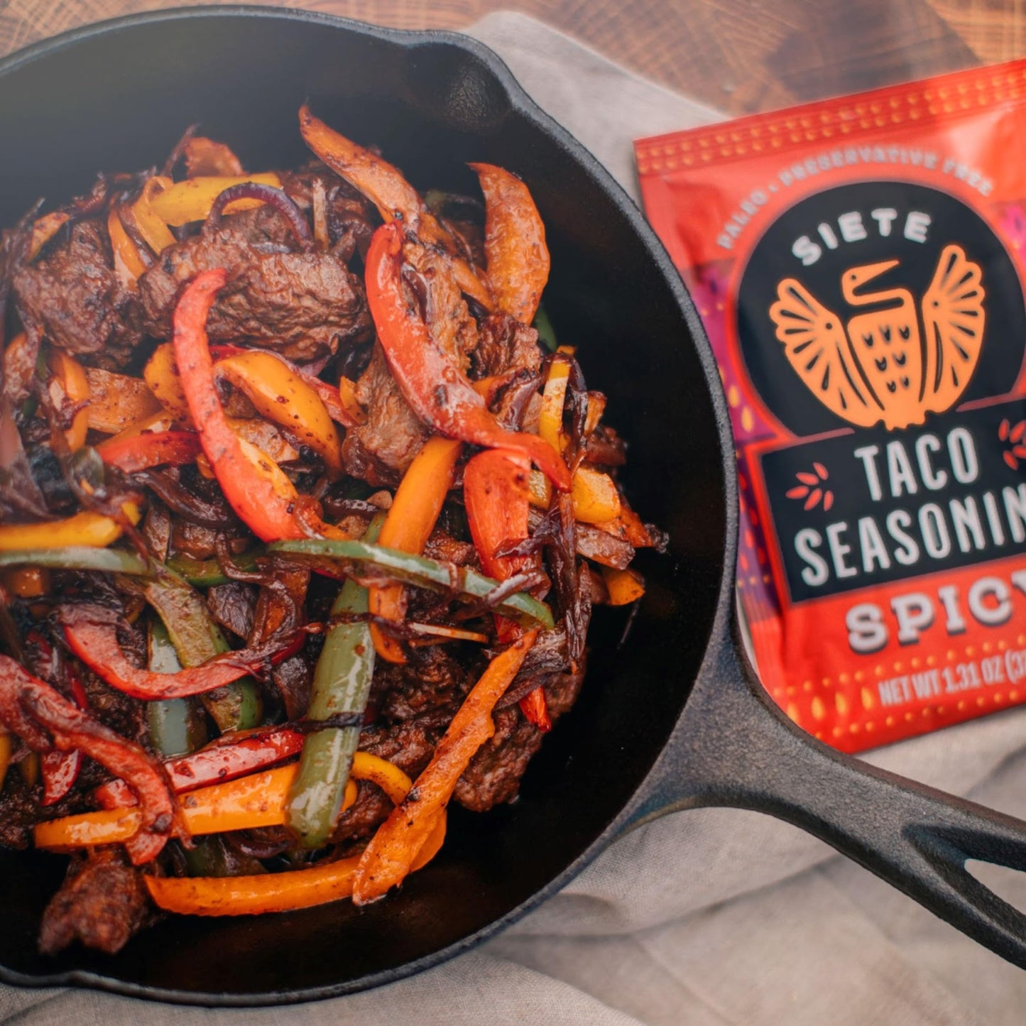 Siete Spicy Taco Seasoning Mix | Gluten Free | Vegan | Paleo | Preservative Free | Whole 30 Approved (6 Packets) 42 Servings