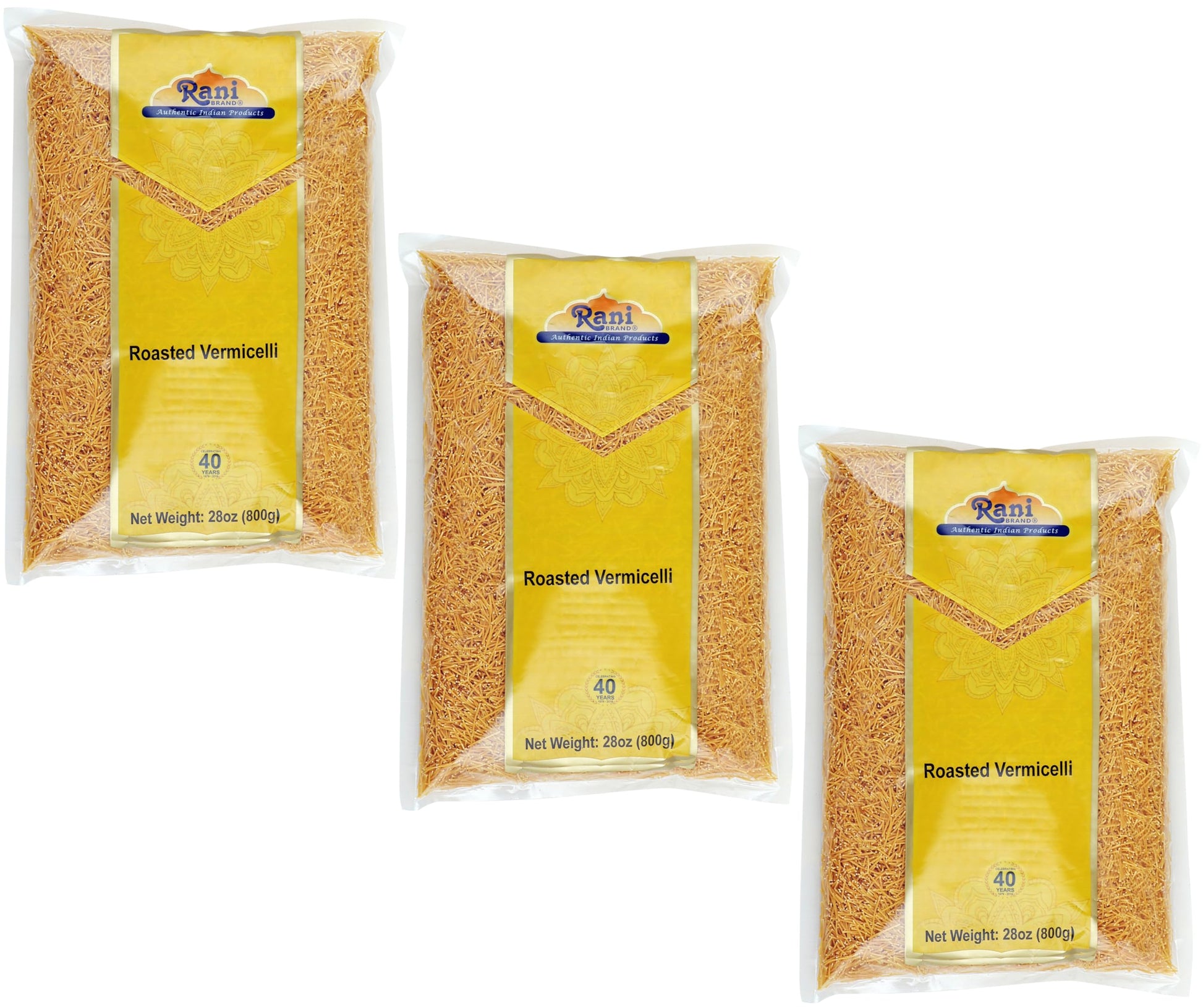 Rani Roasted Vermicelli (Roasted Wheat Noodles) 28oz (1.75lbs) 800g, Pack of 3 ~ All Natural | Vegan | NON-GMO | Indian Origin