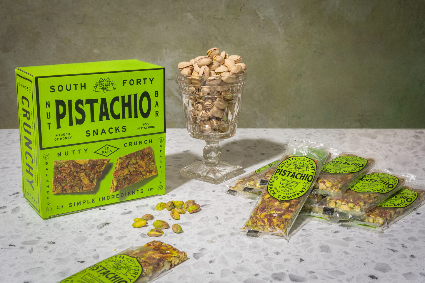 South 40 Snacks Crunchy Pistachio Bar  Just 4 Ingredients  Touch of Honey (40g Bar  Pack of 12)