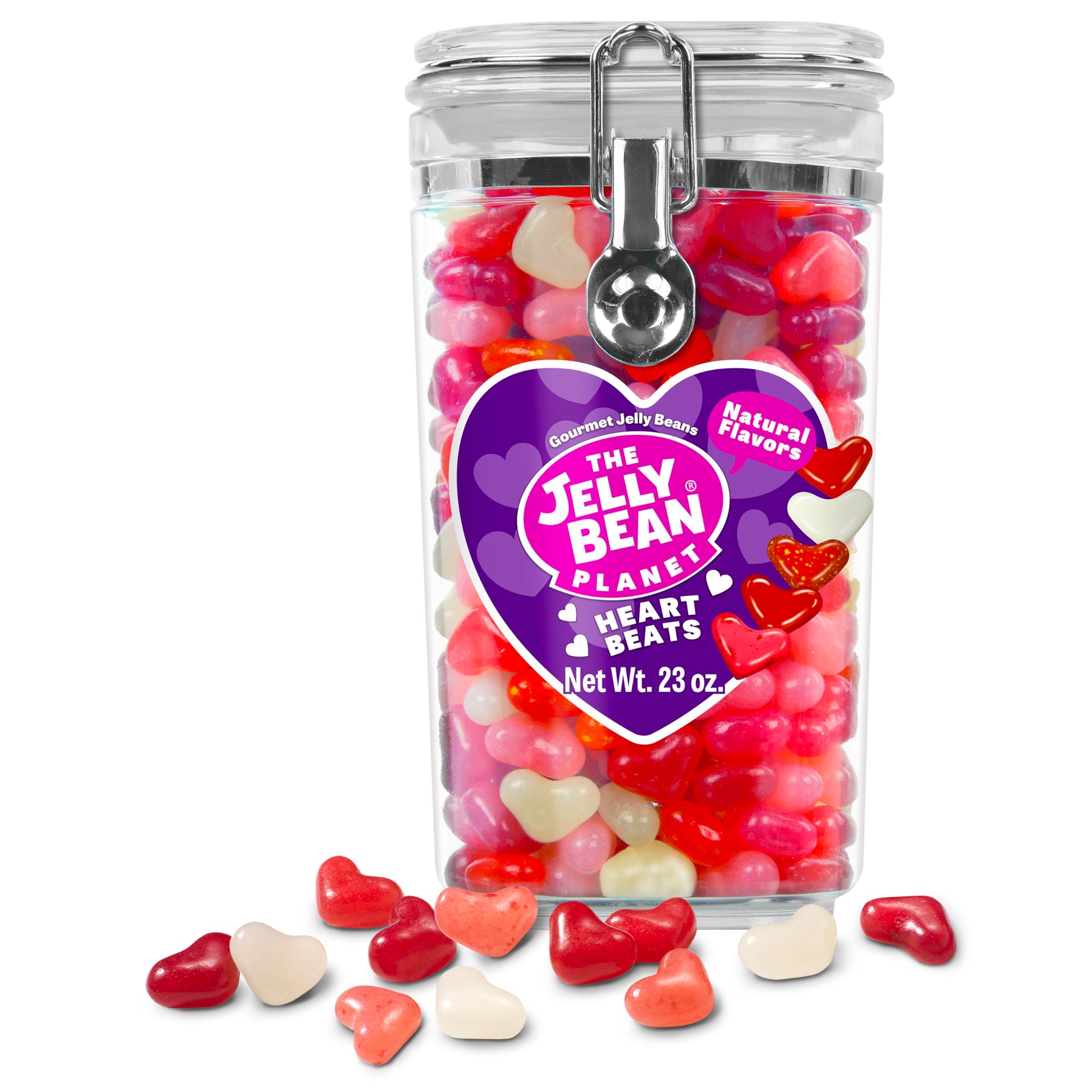 The Jelly Bean Planet Heart Beats Jelly Beans  Valentines Candy Hearts Jar - Heart Shaped In 5 Fruity Natural Flavors  Gluten Free  Kosher  Gourmet Jelly Beans Gift  Perfect For Valentine Day  23 Oz