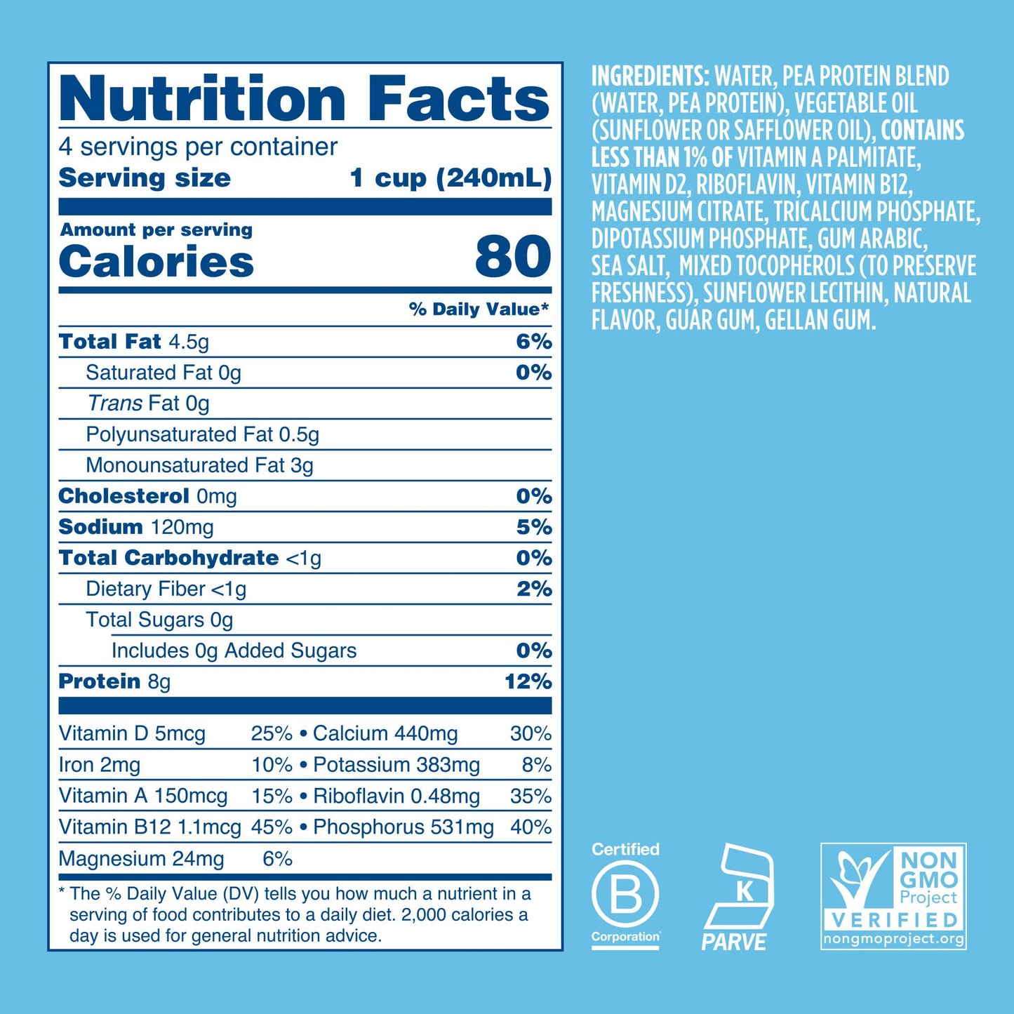 Ripple Unsweetened Original Non-Dairy Milks | Vegan Milk with 8g Pea Protein | Shelf Stable | Non-GMO. Plant Based, Gluten Free