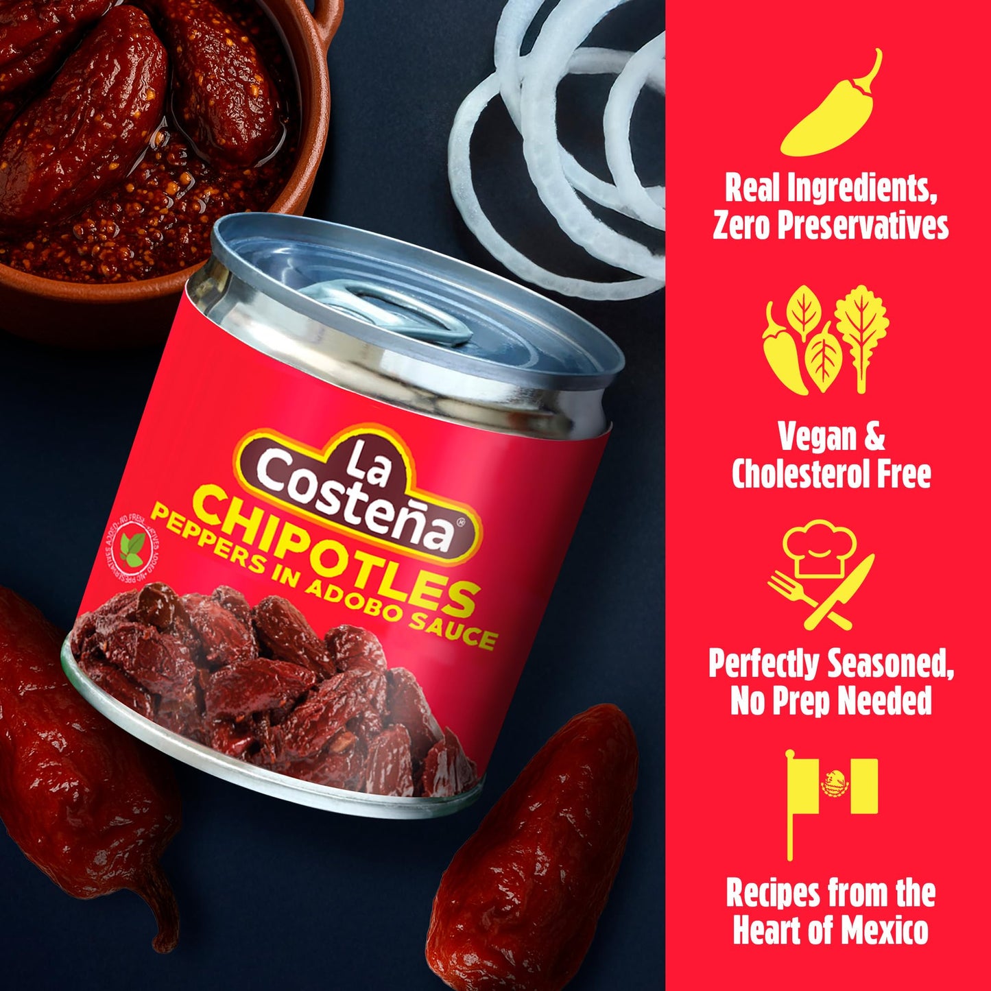 La Costeña Chipotle Peppers in Adobo Sauce, 7 Ounce Can, Pack of 24