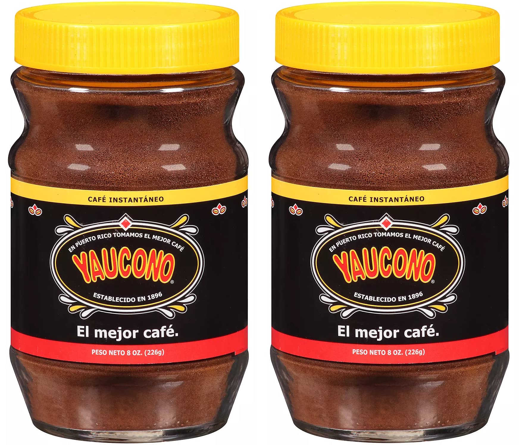 Yaucono Instant Coffee, Medium Roast, Arabica, From Puerto Rico, Glass Jar, 8 Ounce (Pack Of 2)