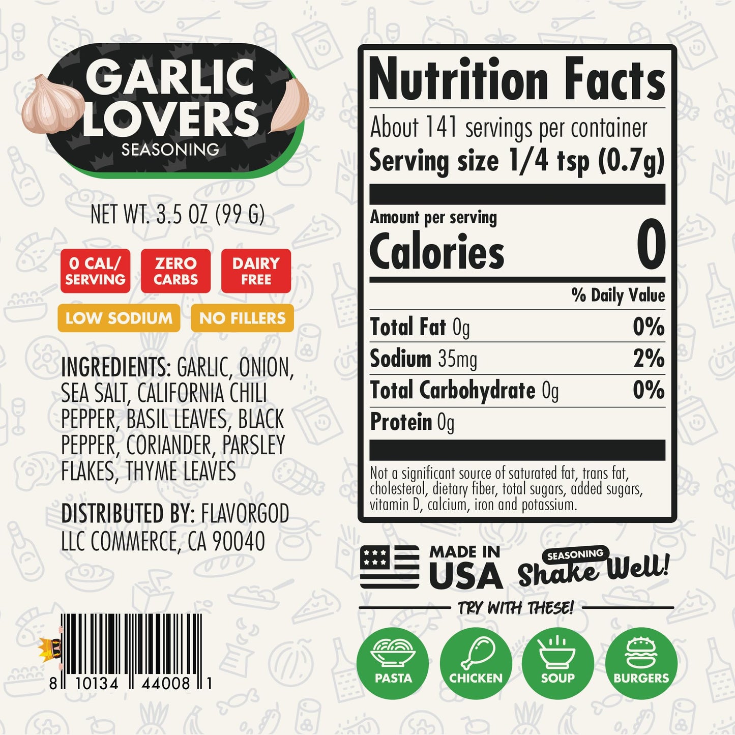 Garlic Lovers Seasoning Mix By Flavor God - Premium All Natural & Healthy Spice Blend For Grilling Chicken, Beef, Seafood, Vegetables, Salad, Tacos, Pizza, & Pasta - Kosher, Gluten-Free, Dairy-Free, Vegan, Keto Friendly