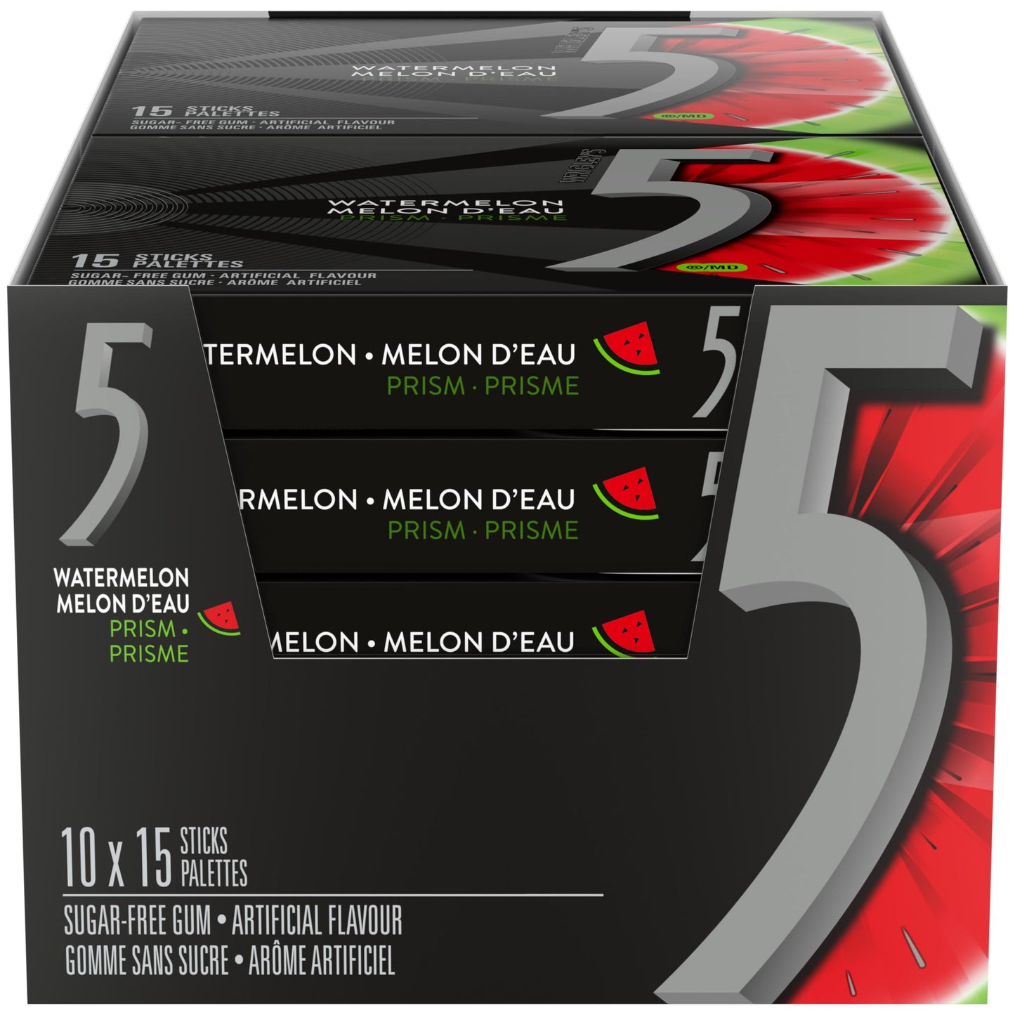 Wrigley 5 Prism Electric Watermelon Gum, 10ct x 15pcs, (Imported from Canada)