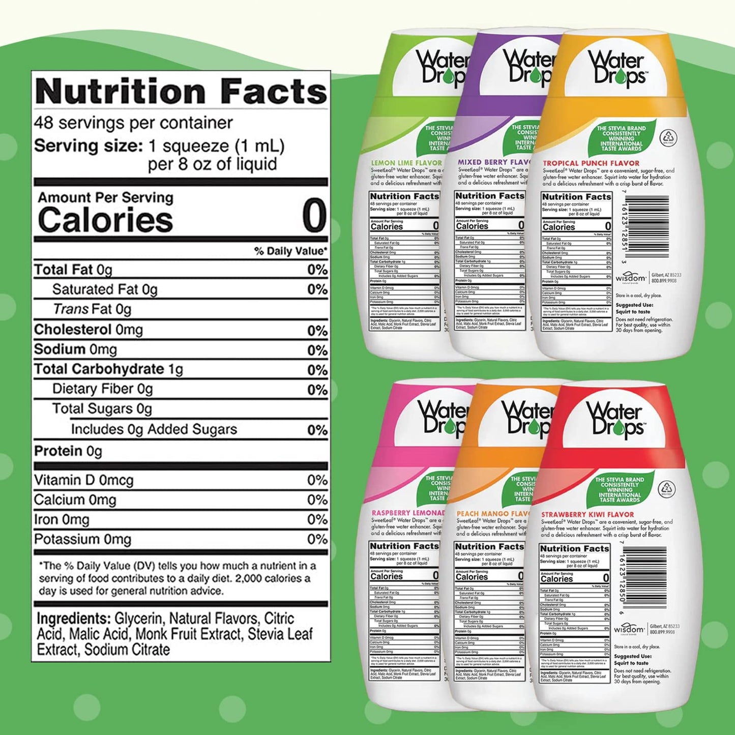 SweetLeaf Stevia Water Drops Variety Pack, Sugar Free Flavoring, 6 Count, Includes Lemon Lime & Raspberry Lemonade