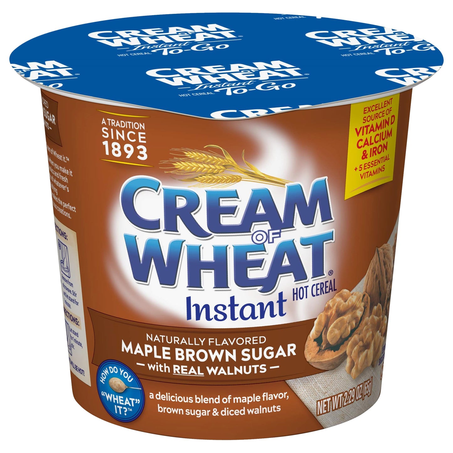 Cream of Wheat Instant Hot Cereal To-Go Cups, Maple Brown Sugar Walnut, 2.29 Ounce
