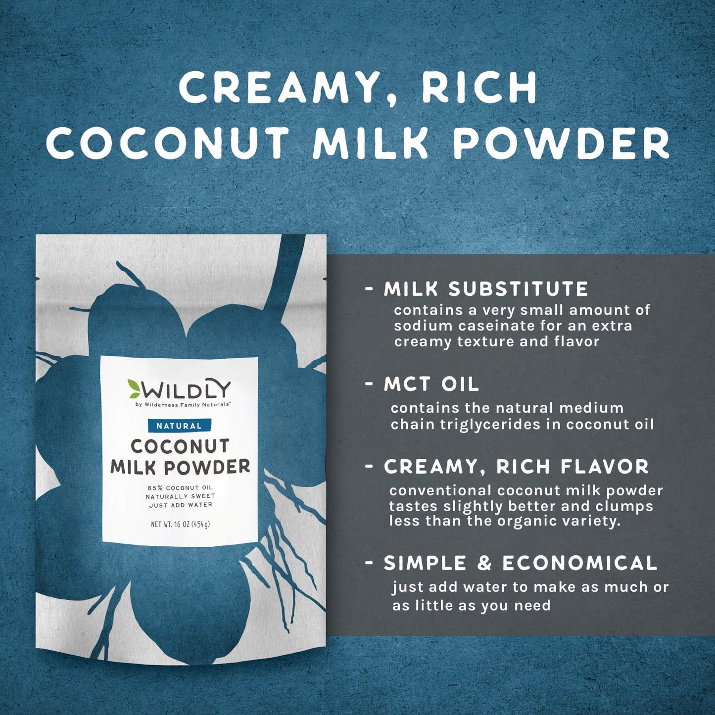 Wildly Conventional Coconut Milk Powder 16 Oz, 1 lb Bag - Naturally Sweet Creamer, Extra Creamy | Perfect in Smoothies, Coffee,