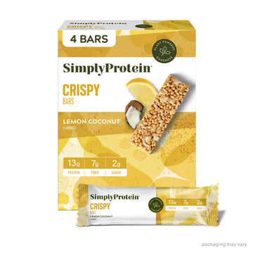 Simply Protein - Lemon Coconut Crispy Bars - Plant Based Protein Bars - Low Carb, Low Sugar, High Fiber - 13G Protein, 2G Sugar,