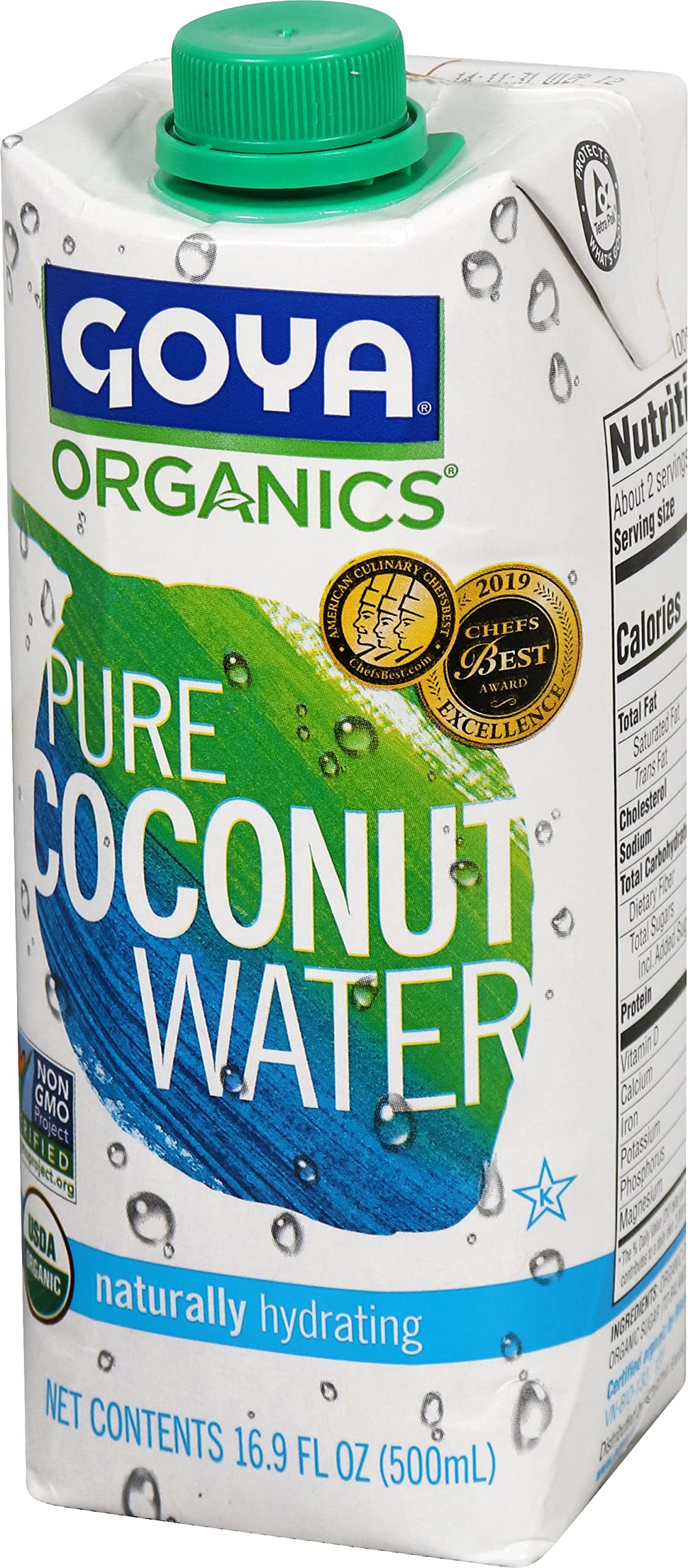 Goya Organic 100% Pure Coconut Water, 16.9 Fl Oz, Pack of 2
