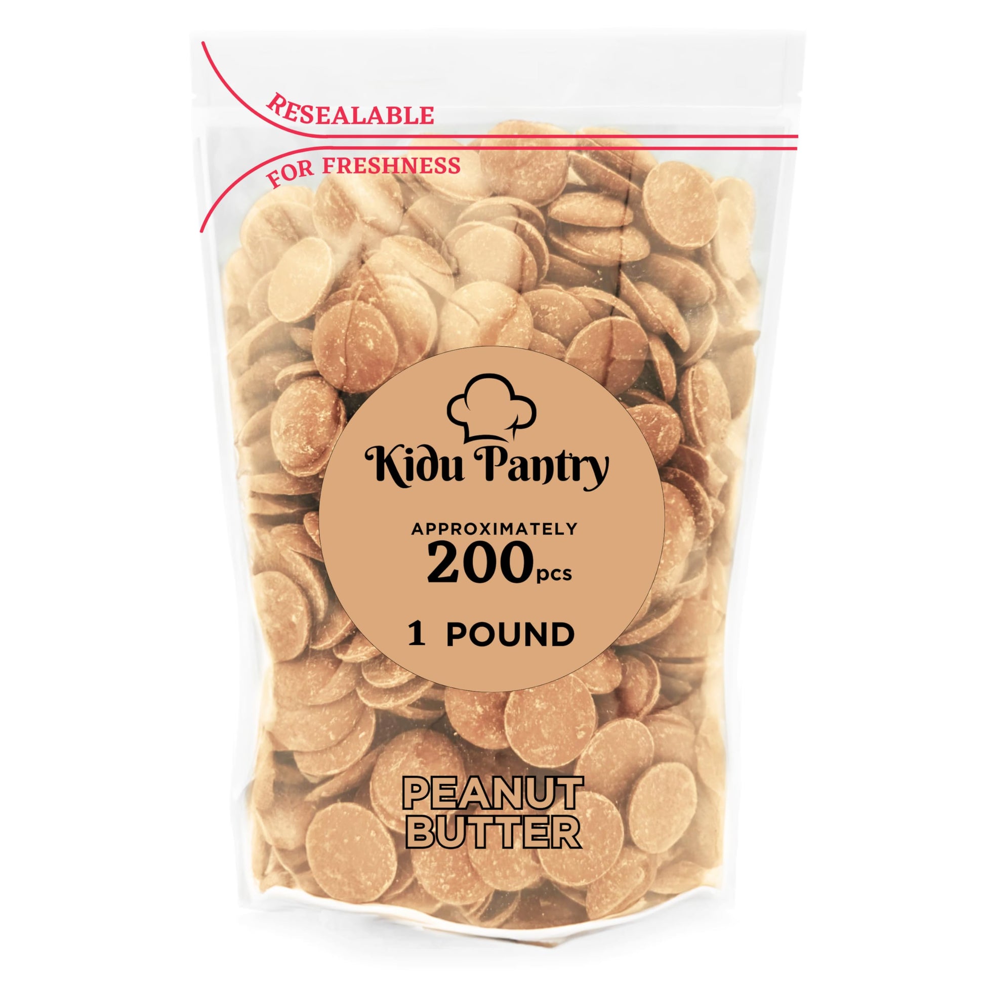 Kidu Pantry Melting Chocolate Wafers Bulk In Resealable Bag (Peanut Butter, 1 Pound)