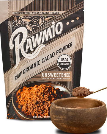 Rawmio Raw Organic Cacao Powder - Nutrient-Dense with Dietary Fiber, Iron, & Calcium - Rich & Creamy Raw Cacao for Drinking or B