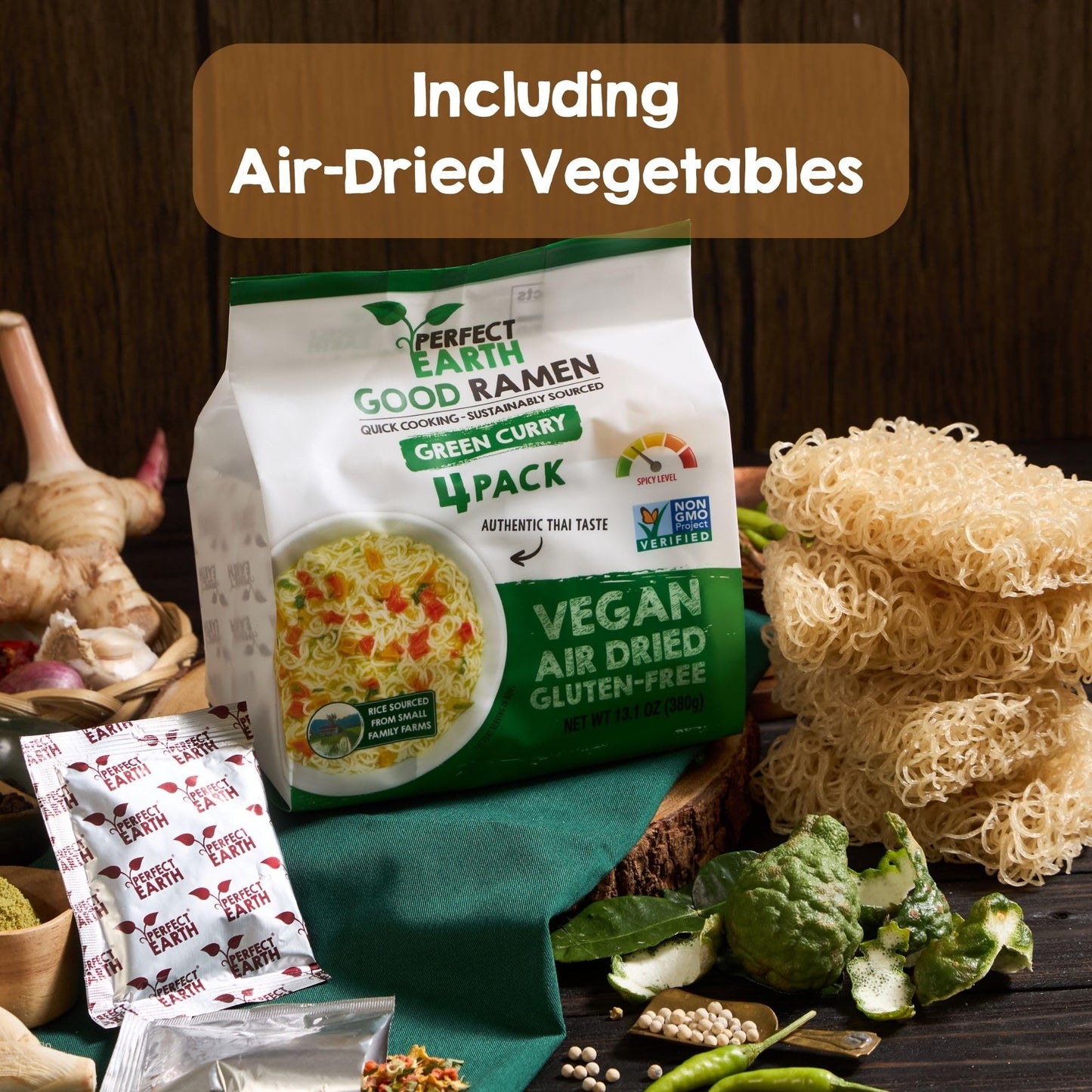 Perfect Earth Good Ramen Green Curry Noodles - Authentic Vibrant Thai Flavor, Medium Spice, Organic & Gluten-Free Instant Noodle