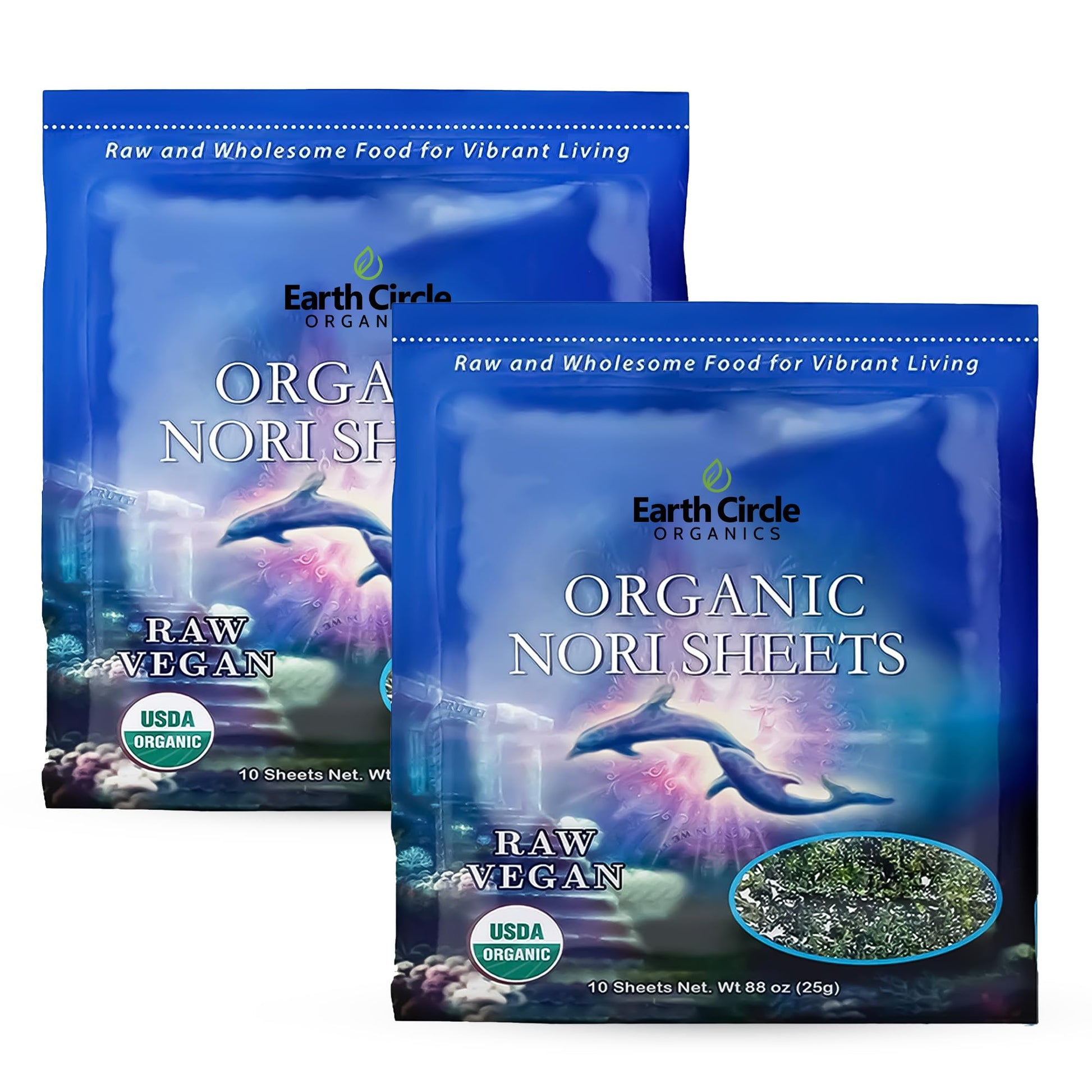 Earth Circle Organics Organic Nori Seaweed Sheets, Vegan, Paleo, Keto Friendly, 10 Count (Pack of 2)