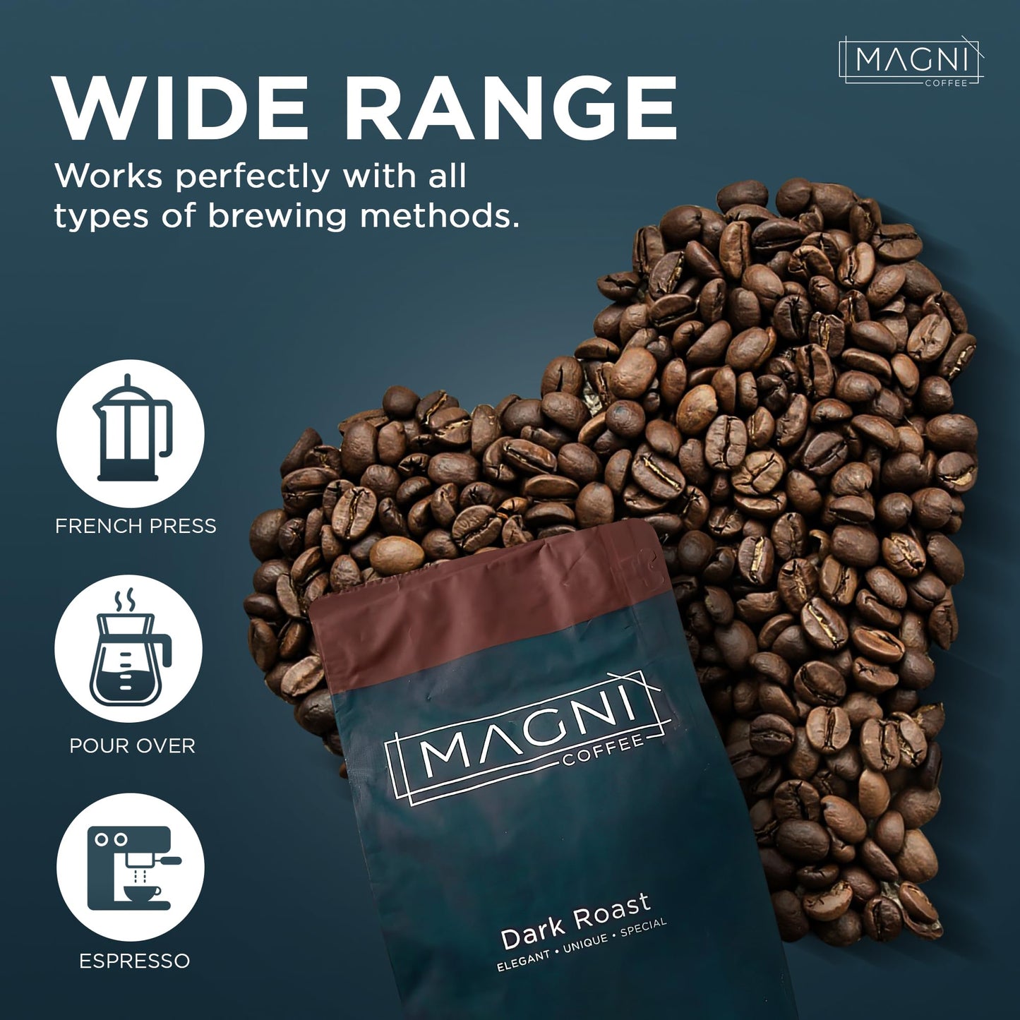 Magni Coffee - Ground - Dark Roast - Low Acid - Single Origin Usda Organic Non-Gmo Beans Third Party Tested For Mycotoxins & Pesticides - Fair Trade -12 Oz