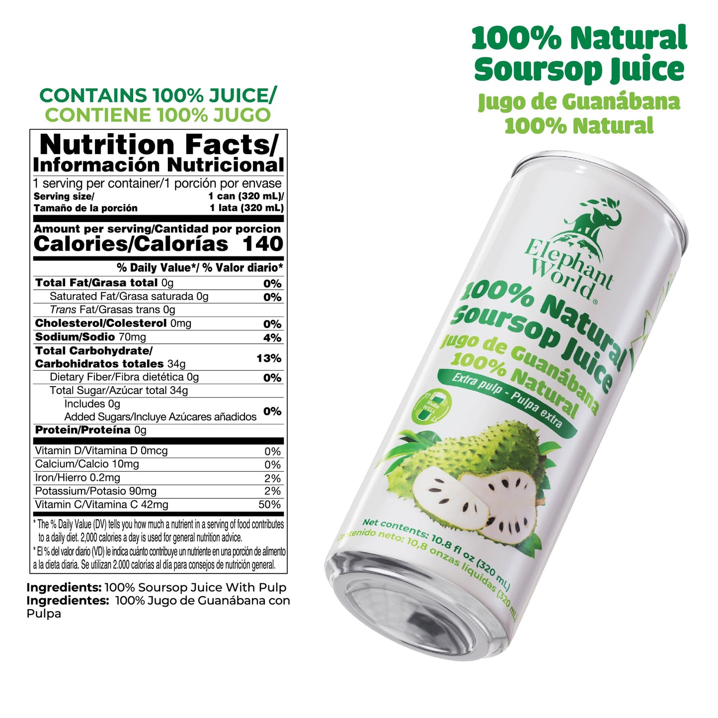 ELEPHANT WORLD Soursop Guanabana Juice 10.8 oz (Pack of 6)