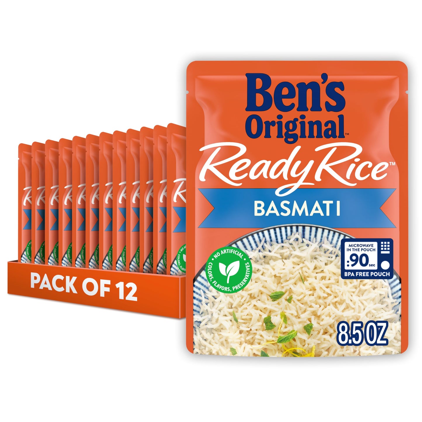 BEN S ORIGINAL Ready Rice Basmati Rice, Easy Side Dish, 8.5 oz Pouch (Pack of 12)