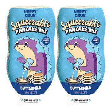 Happy Grub Squeezable Instant Pancake Mix - All Natural And Organic Pancake And Waffle Mix - Buttermilk - 8.5 Oz, 2 Pack (Just A