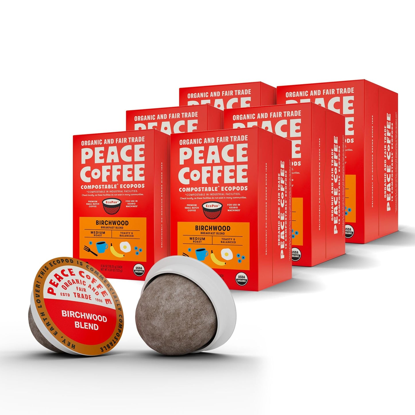 Peace Coffee Birchwood Coffee Pods | Breakfast Blend  Medium Roast | Organic Fair Trade | Shade Grown  Fresh Roasted | 72 Count