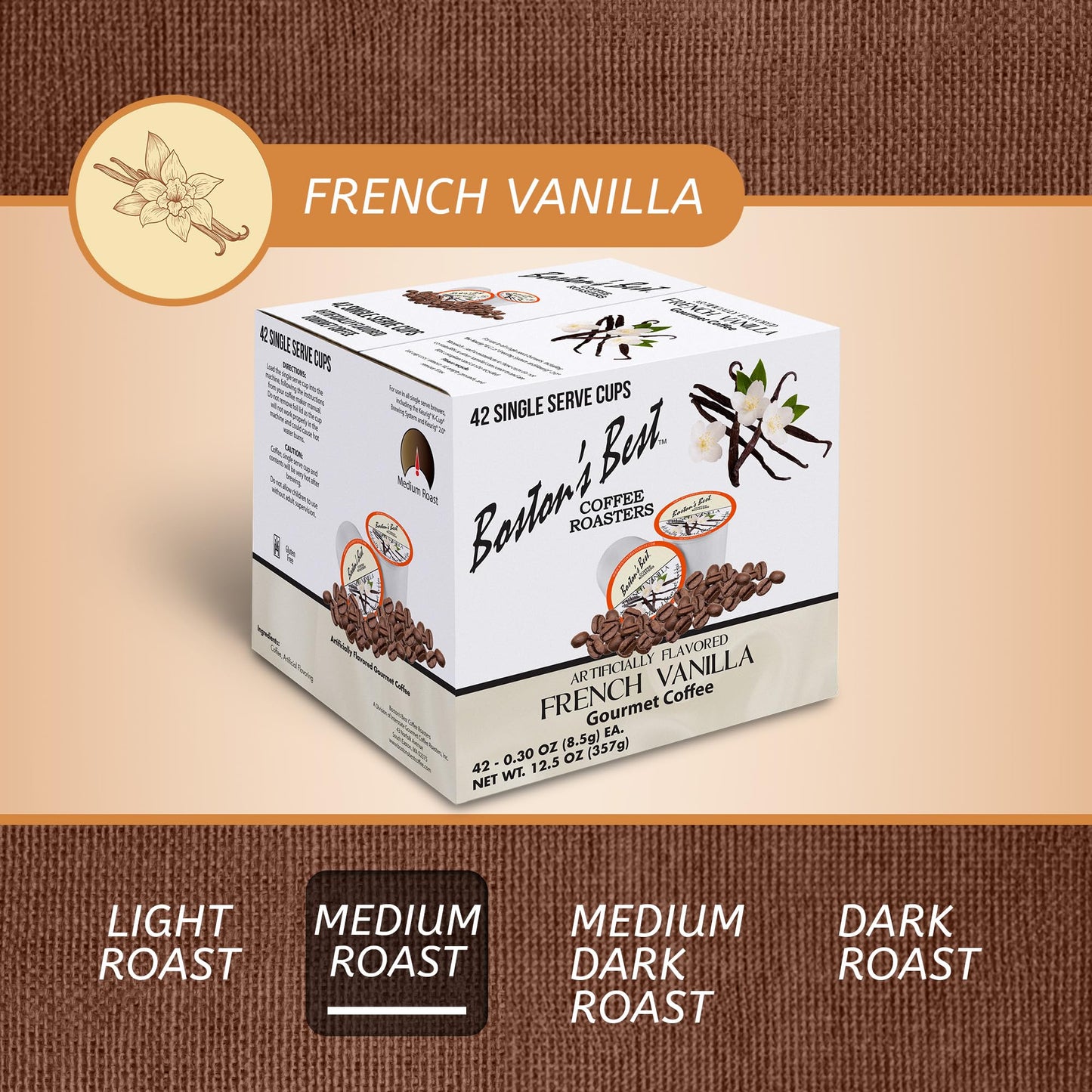 Bostons Best French Vanilla Medium Roast Coffee Pods – 42 Count – Compatible with Keurig malt-inspired