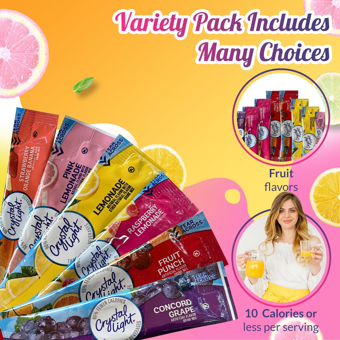 Crystal Light Pitcher Packets Drink Powder - 12 (2-quart) Sugar Free Drink Mix Variety Pack Includes Lemonade, Fruit Punch, Grap