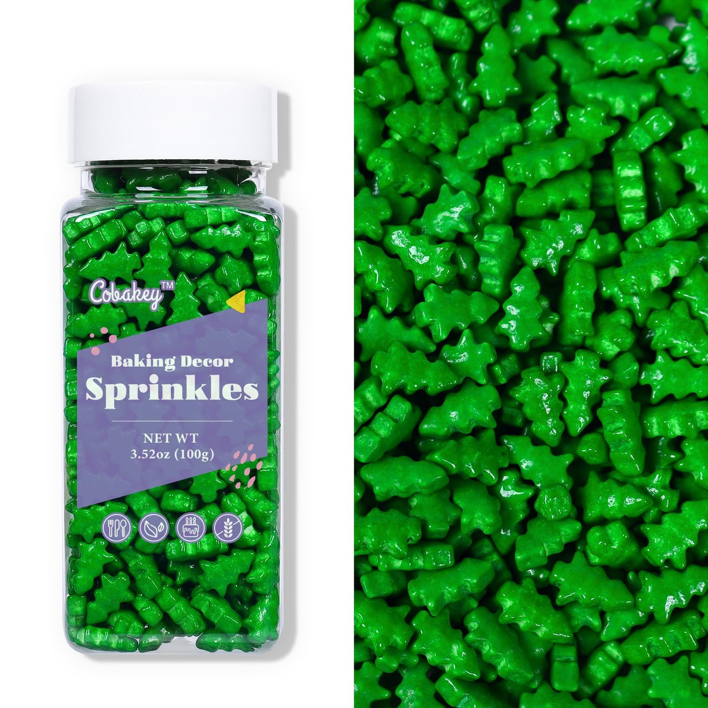 Cobakey Christmas Sprinkles for Cookies, Green Tree, 3.52 Ounce