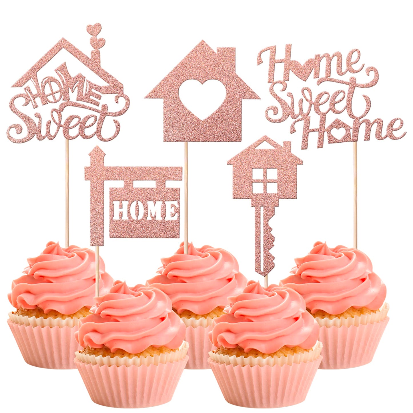 Rsstarxi Cupcake Toppers 30 Pack Rose Gold Housewarming Decorations Paper Model XM082