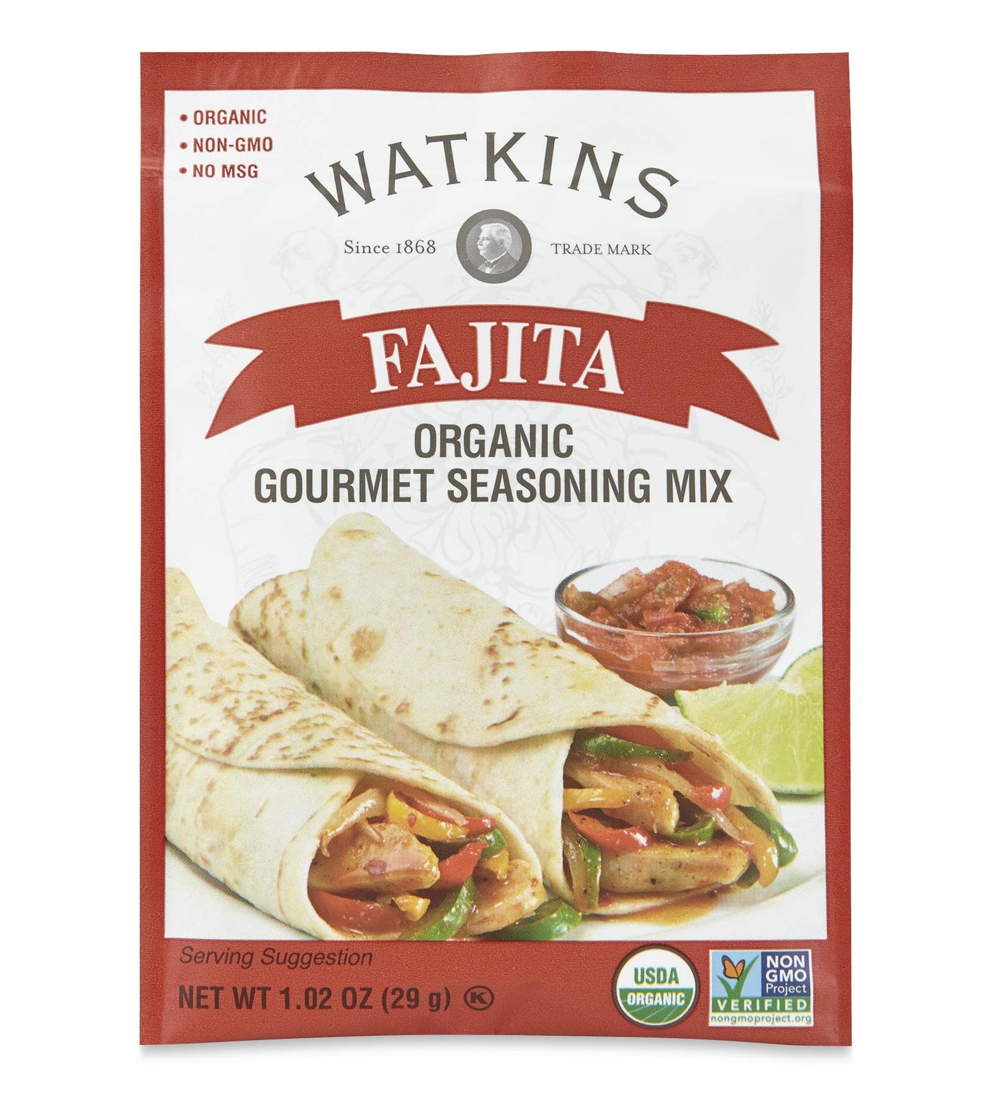 Watkins Organic Fajita Gourmet Seasoning Mix, 1.02 oz. Packets (Pack of 24)