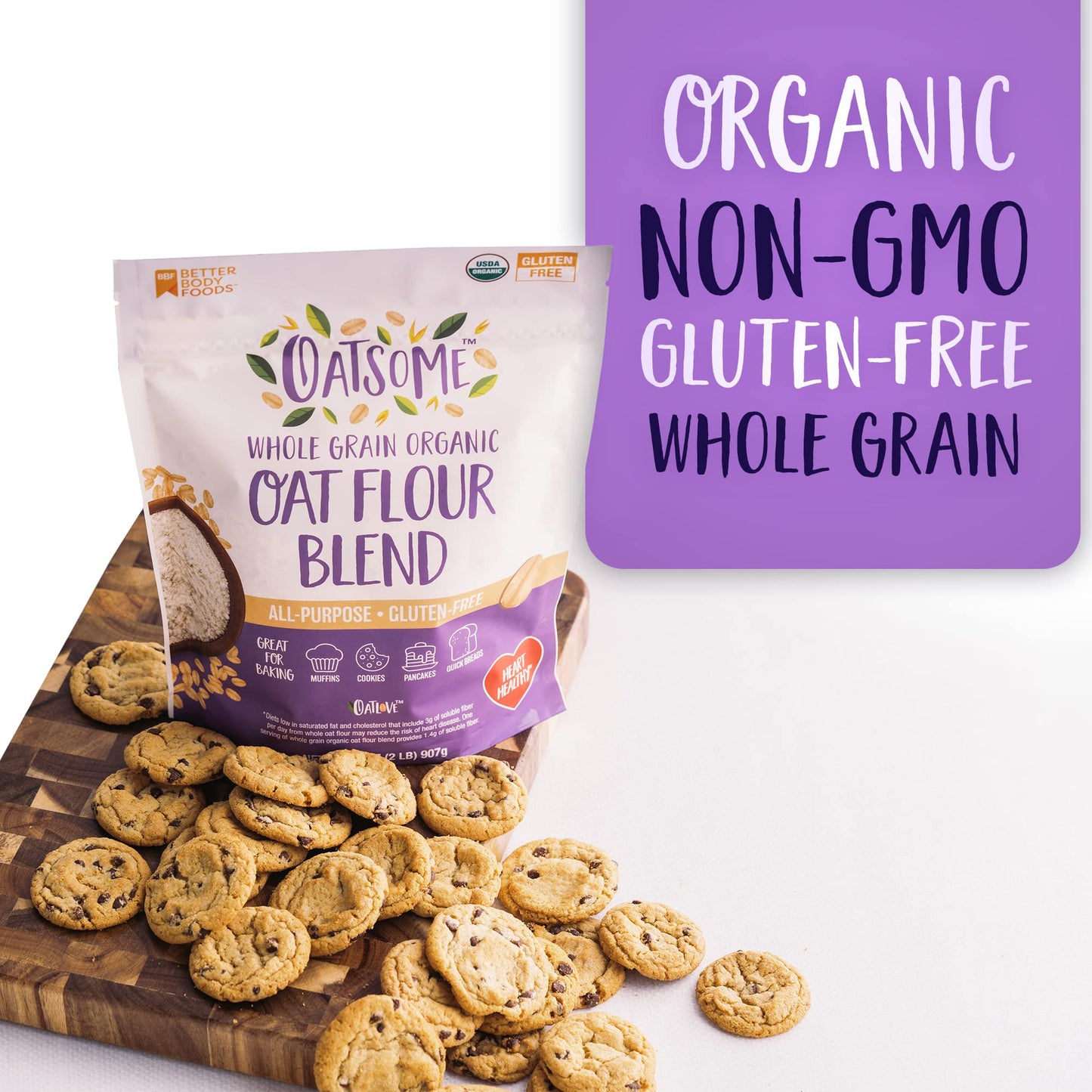 Oatsome Organic Oat Flour Blend, Whole Grain, Gluten-Free, All Purpose Flour for Baking, Vegan, 2 lb, 32 oz