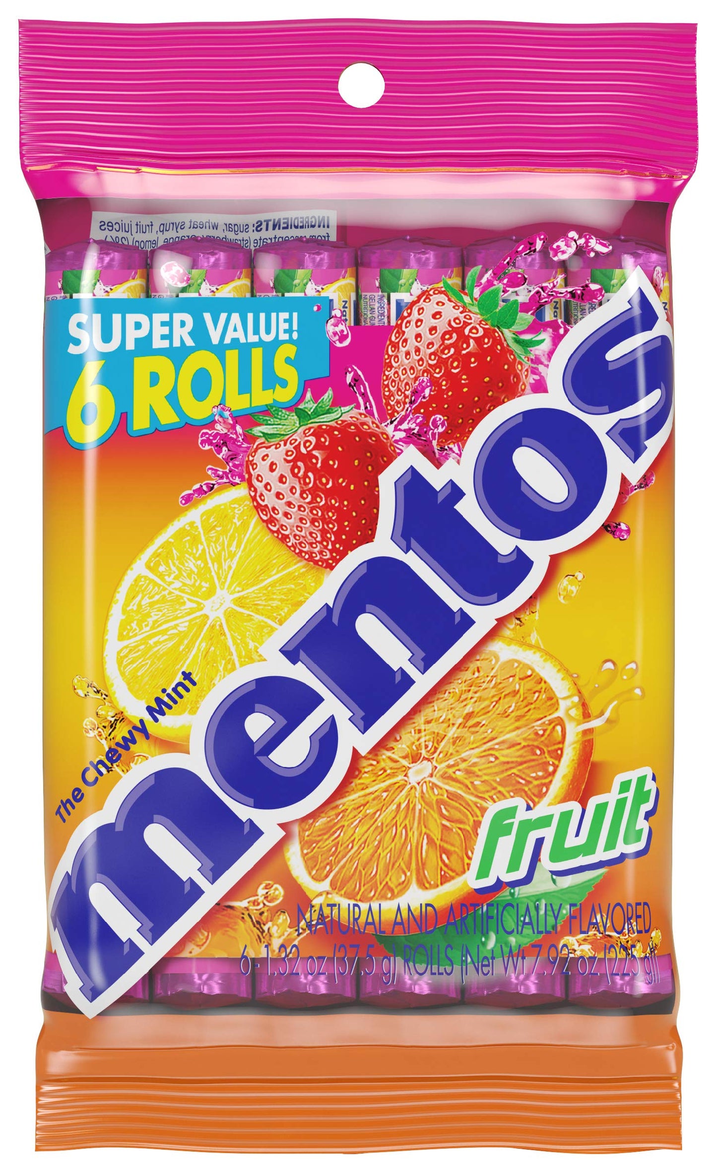 Mentos Candy, Mint Chewy Candy Roll, Fruit, Non-Melting, 1.32 Oz , 6 Count(Pack Of 1)